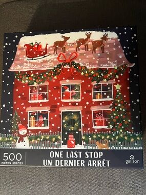 One Last Stop Holiday Puzzle - Red Festive House Illustration
